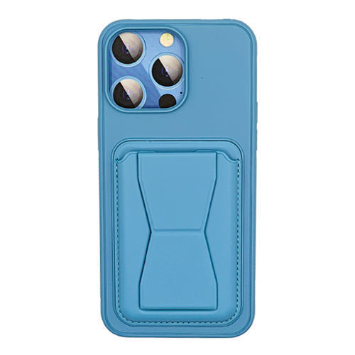Leather Armor with Holder Case for Apple iPhone 15 Pro Max - Light Blue