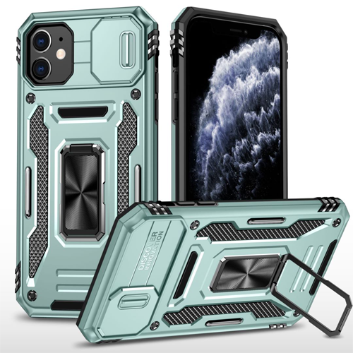 New Military Case with Ring Kickstand for Apple iPhone 11 - Alpine Green