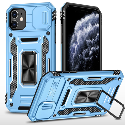 New Military Case with Ring Kickstand for Apple iPhone 12 / 12 Pro - Light Blue