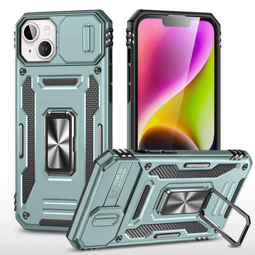 New Military Case with Ring Kickstand for Apple iPhone 13 / 14 - Alpine Green