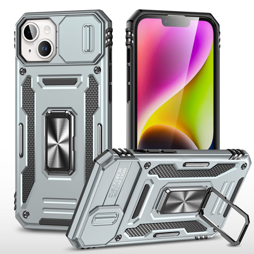 New Military Case with Ring Kickstand for Apple iPhone 15 - Gray