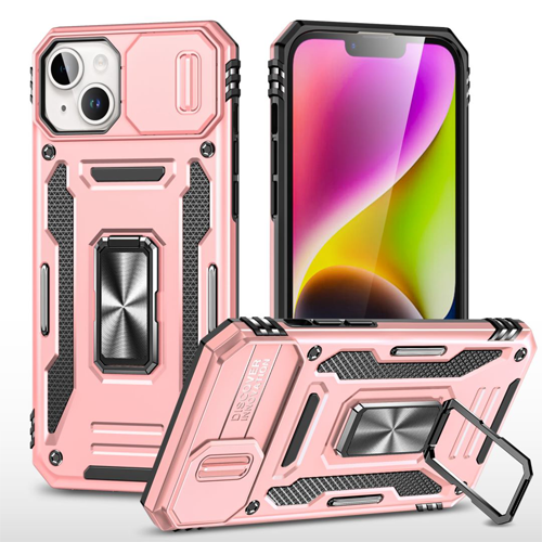 New Military Case with Ring Kickstand for Apple iPhone 13 / 14 - Rose Golden