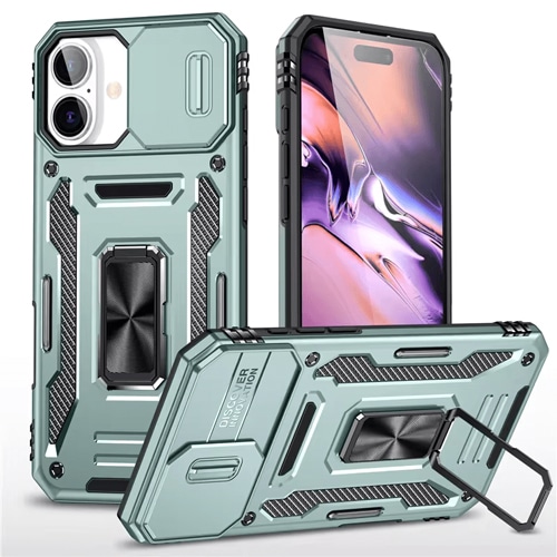 New Military Case with Ring Kickstand for Apple iPhone 16 Plus - Alpine Green
