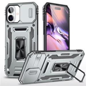 New Military Case with Ring Kickstand for Apple iPhone 16 Plus - Gray