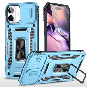 New Military Case with Ring Kickstand for Apple iPhone 16 Plus - Light Blue