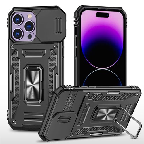 New Military Case with Ring Kickstand for Apple iPhone 15 Pro Max - Black