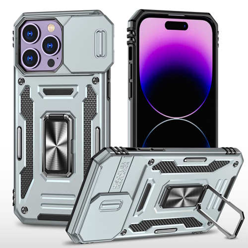 New Military Case with Ring Kickstand for Apple iPhone 15 Pro Max - Gray