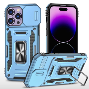 New Military Case with Ring Kickstand for Apple iPhone 15 Pro - Light Blue