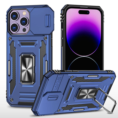 New Military Case with Ring Kickstand for Apple iPhone 14 Pro Max - Navy Blue