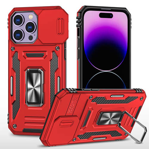 New Military Case with Ring Kickstand for Apple iPhone 14 Pro Max - Red