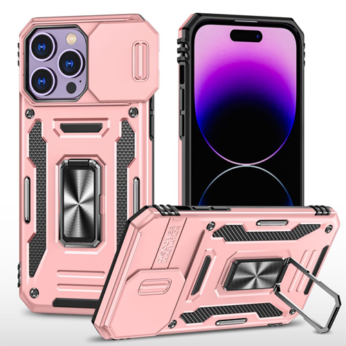 New Military Case with Ring Kickstand for Apple iPhone 15 Pro - Rose Golden