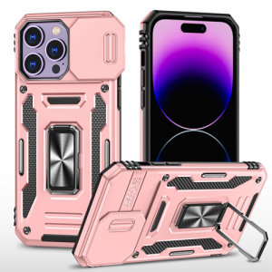New Military Case with Ring Kickstand for Apple iPhone 15 Pro Max - Rose Golden
