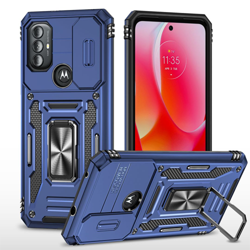 New Military Case with Ring Kickstand for Moto G Pure / G Power (2022) / G Play (2023) - Navy Blue