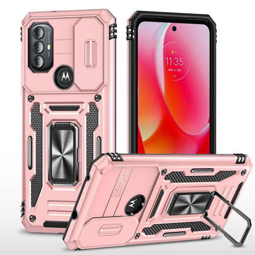 New Military Case with Ring Kickstand for Moto G Pure / G Power (2022) / G Play (2023) - Rose Golden