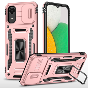 New Military Case with Ring Kickstand for Samsung Galaxy A03 Core - Rose Golden