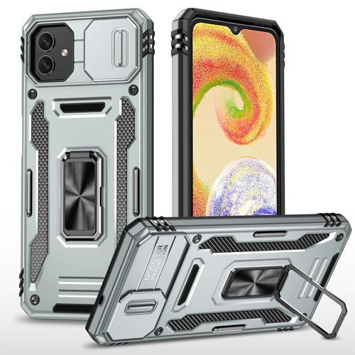 New Military Case with Ring Kickstand for Samsung Galaxy A04 - Gray