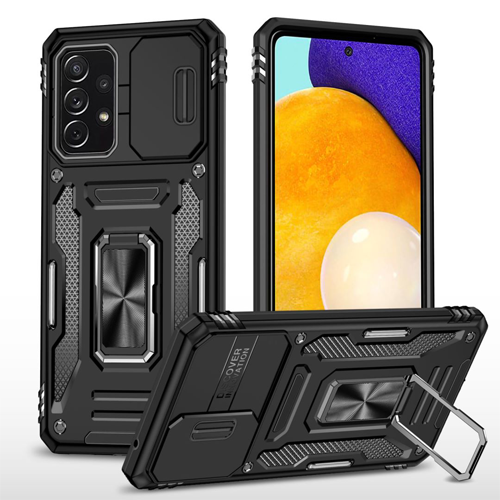 New Military Case with Ring Kickstand for Samsung Galaxy A52 - Black