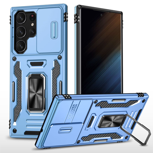 New Military Case with Ring Kickstand for Samsung Galaxy S25 Ultra - Light Blue