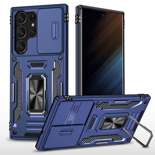 New Military Case with Ring Kickstand for Samsung Galaxy S25 Ultra - Navy Blue