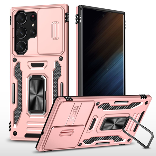New Military Case with Ring Kickstand for Samsung Galaxy S25 Ultra - Rose Golden