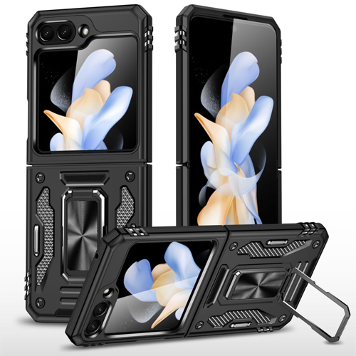 New Military Case with Ring Kickstand for Samsung Galaxy Z Flip 6 - Black