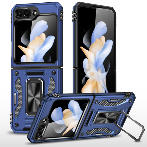 New Military Case with Ring Kickstand for Samsung Galaxy Z Flip 5 - Navy Blue