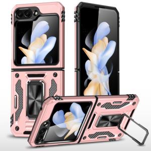 New Military Case with Ring Kickstand for Samsung Galaxy Z Flip 6 - Rose Golden