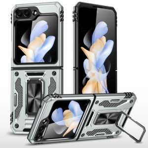 New Military Case with Ring Kickstand for Samsung Galaxy Z Flip 5 - Gray
