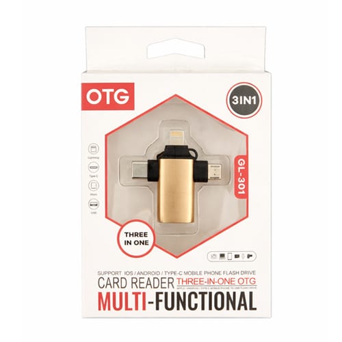 OTG Adapter 3 in 1 (Lightning, USB-C, Micro-USB, to USB) GL-301 - Rose Gold