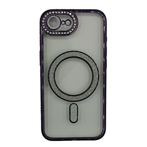 Premium Clear BLING BLING Magsafe Design Case for Apple iPhone 16e / 17e - Deep Purple