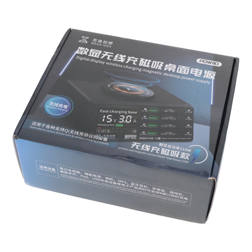QIANLI MEGA-IDEA PQW110 15W USB / USB-C HUB Fast Charging Digital Display with Wireless Power Supply