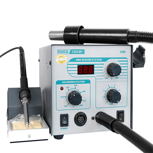 QUICK 706W+ BGA Rework Soldering Station with Digital Display iron Hot Air Hun 2 in 1 with 3 Nozzles 580W