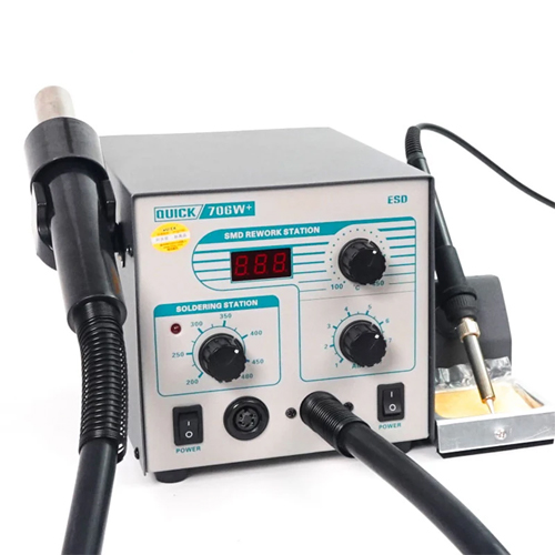 QUICK 706W+ BGA Rework Soldering Station with Digital Display iron Hot Air Hun 2 in 1 with 3 Nozzles 580W