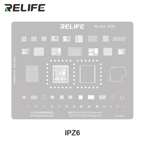 RELIFE RL-044 IP series CPU integrated Steel Stencil set / 11 pieces / IP6-16 series