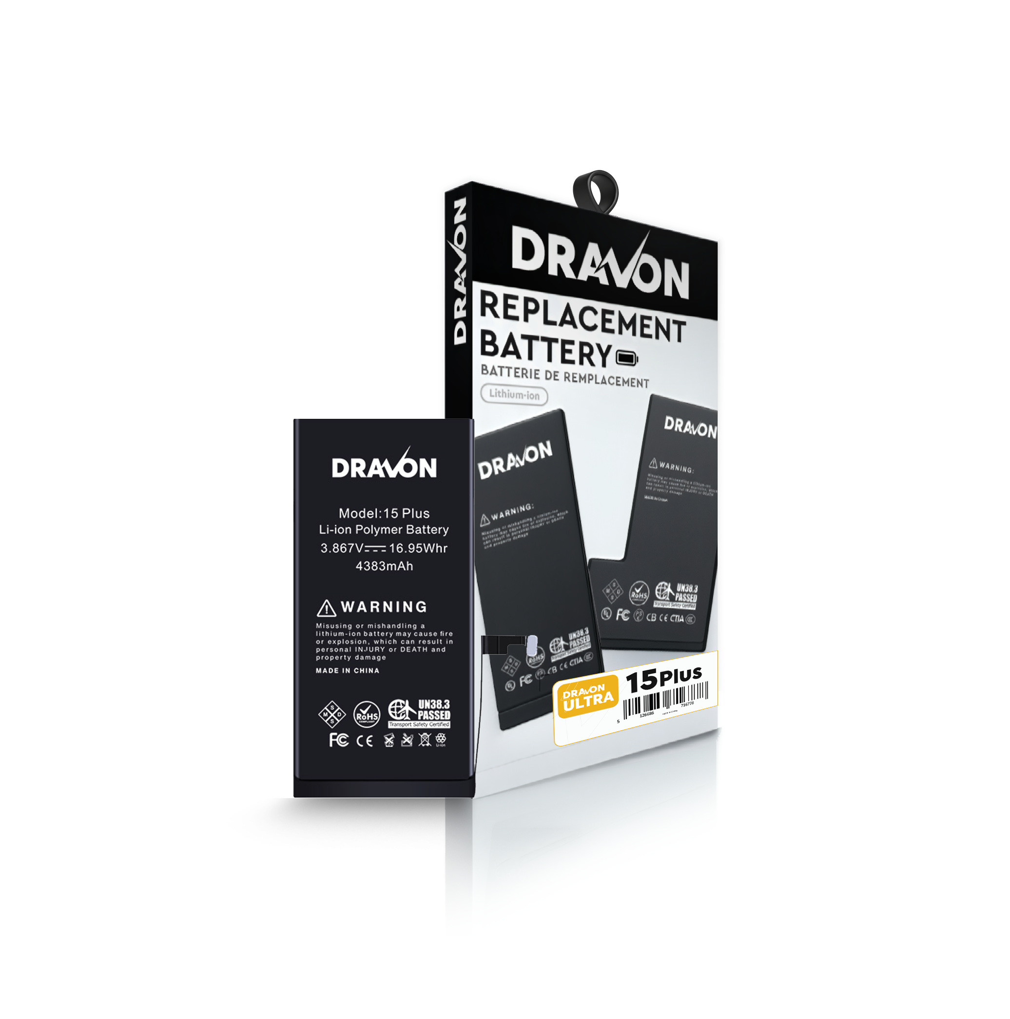 Replacement Battery Compatible for iPhone 15 Plus (DRAVON Ultra)