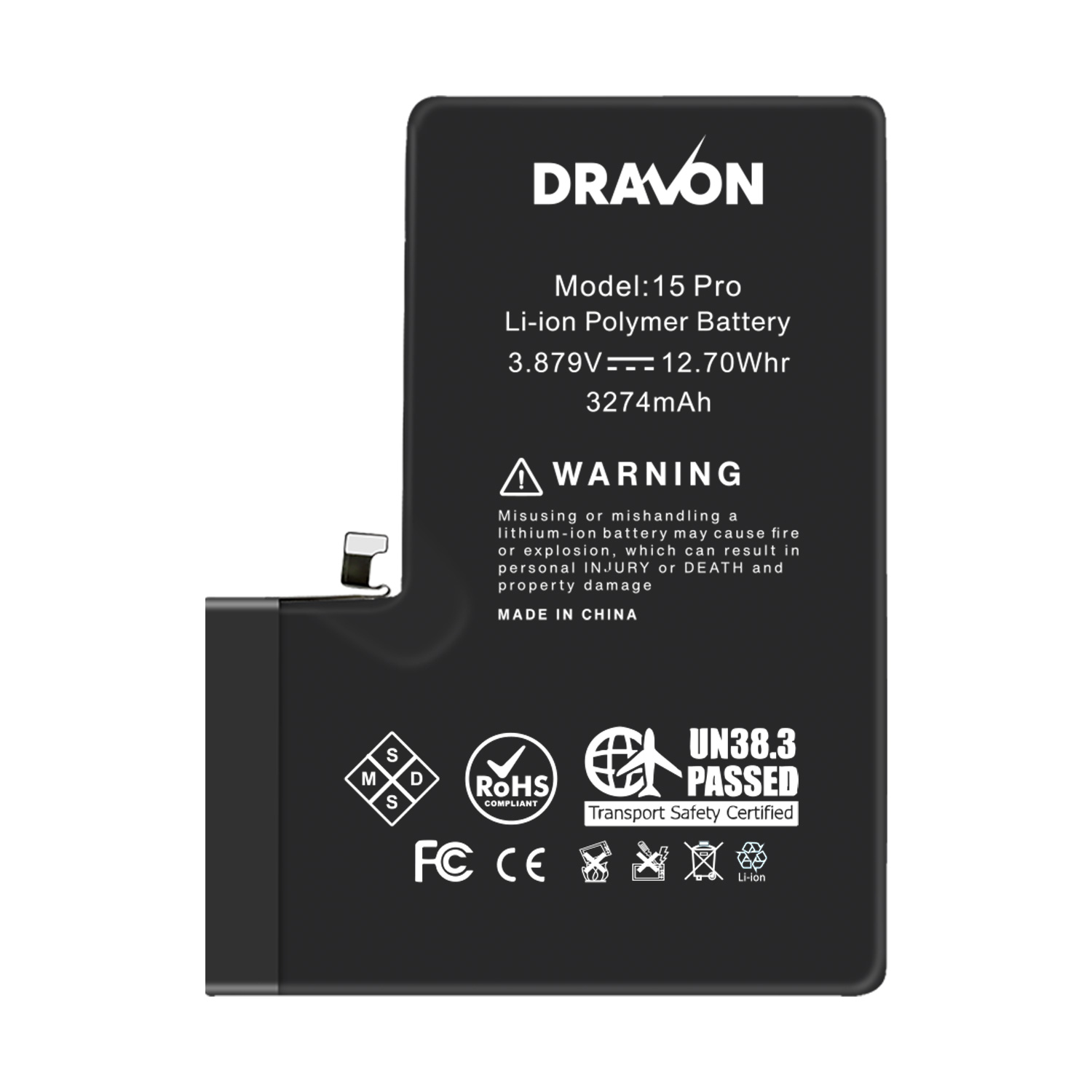 Replacement Battery Compatible for iPhone 15 Pro (DRAVON Ultra)