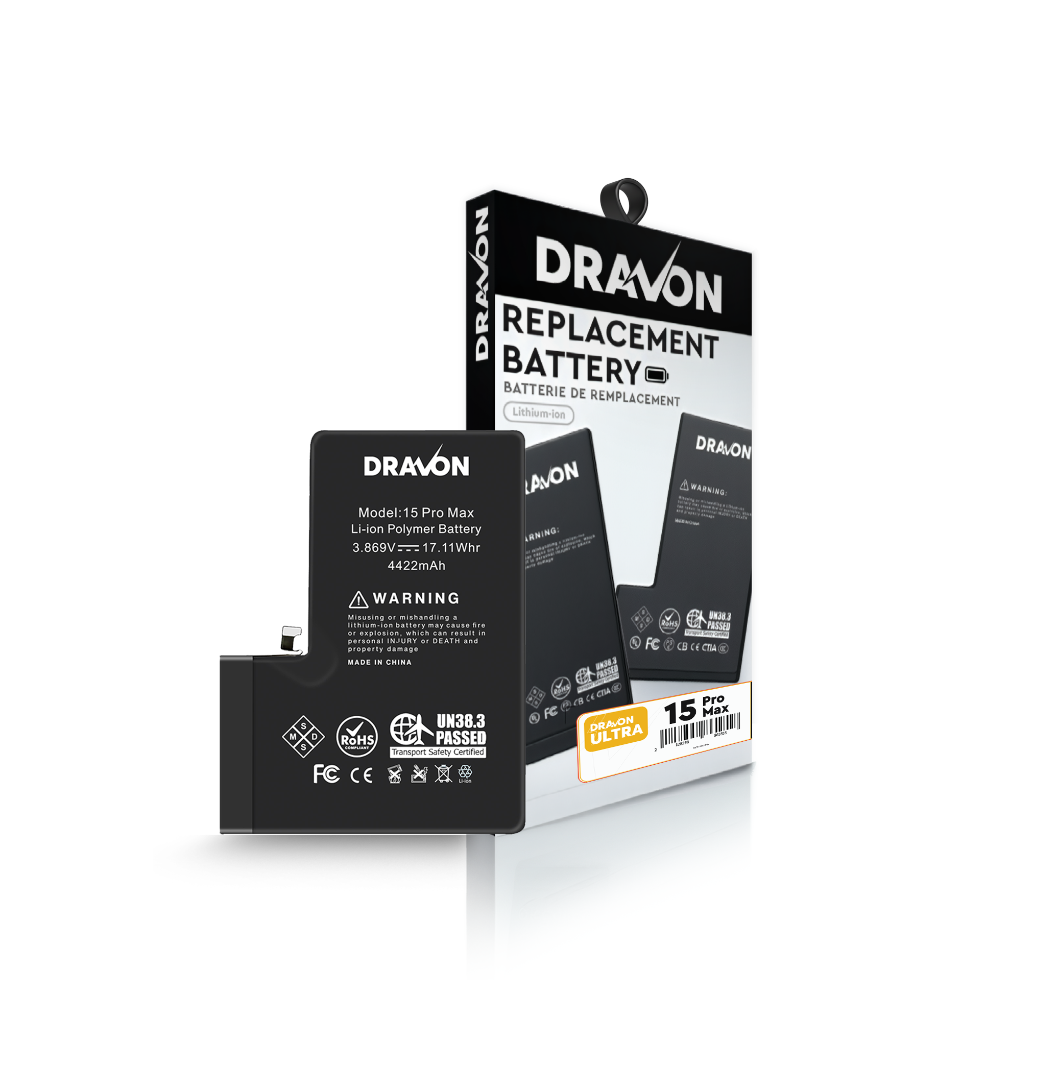Replacement Battery Compatible for iPhone 15 Pro Max (DRAVON Ultra)