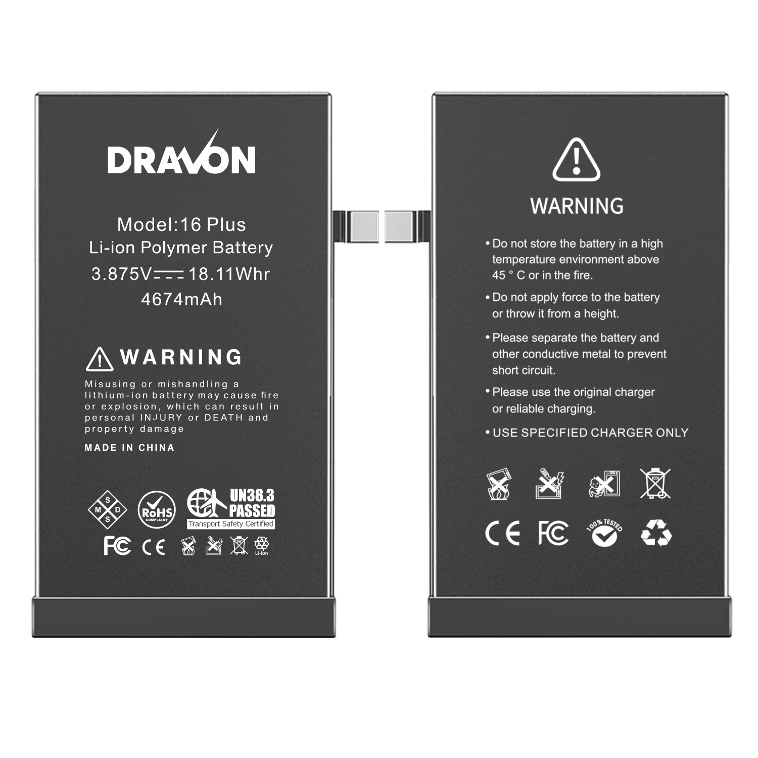 Replacement Battery Compatible for iPhone 16 Plus (DRAVON Ultra)