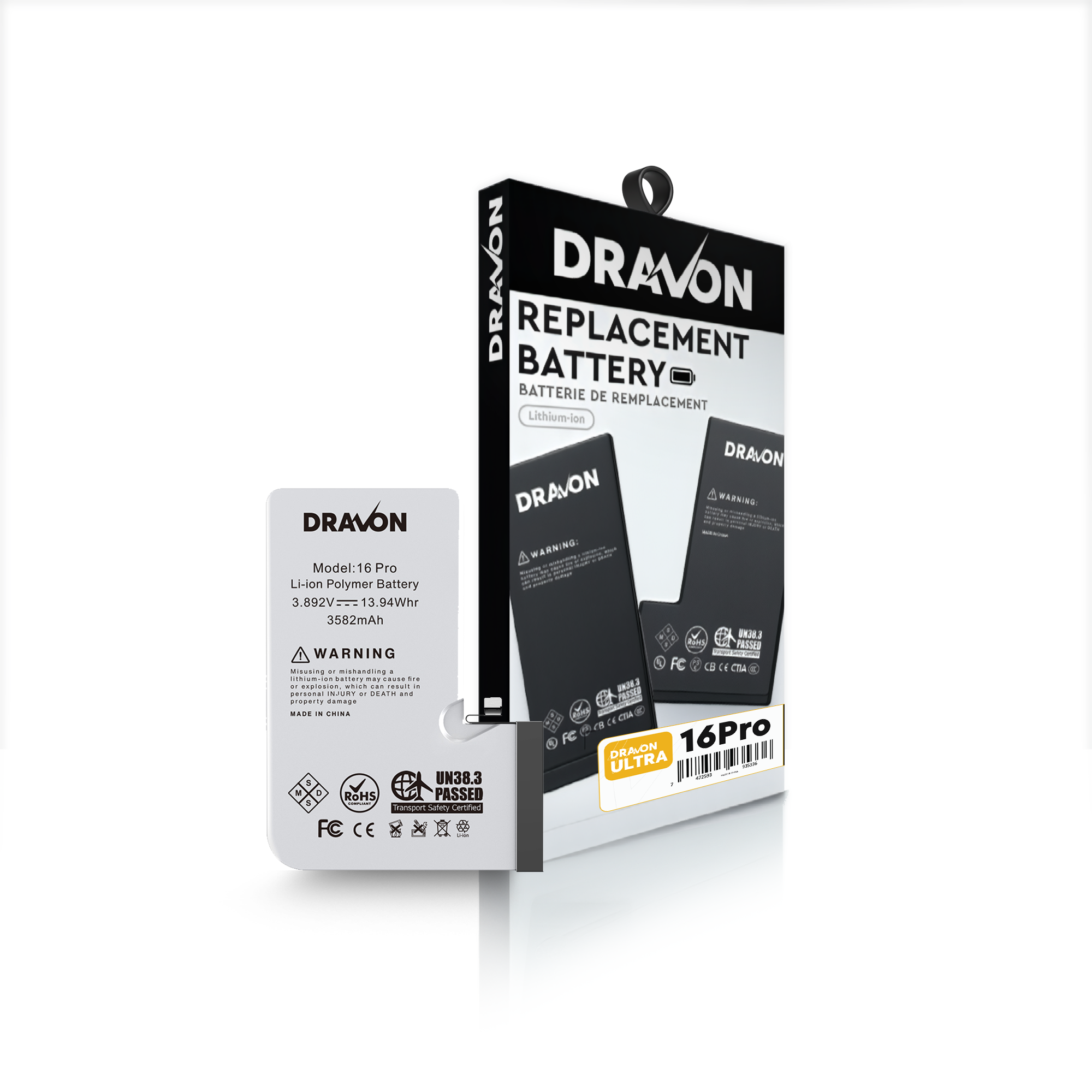 Replacement Battery Compatible for iPhone 16 Pro (DRAVON Ultra)