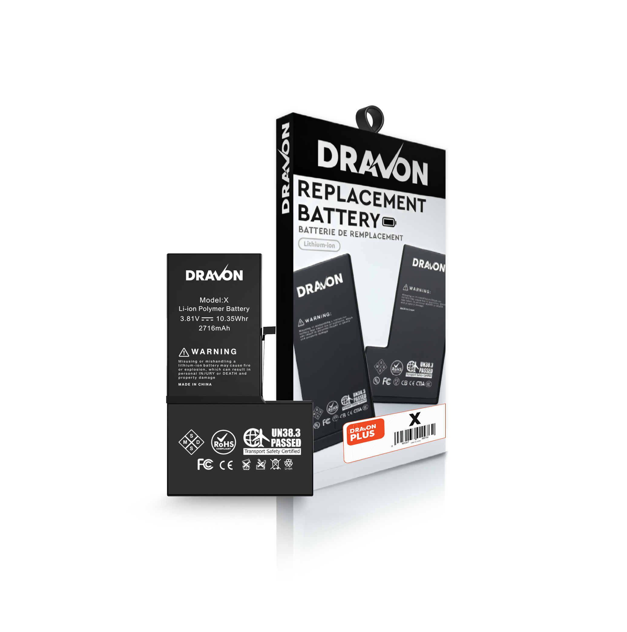 Replacement Battery Compatible for iPhone X (DRAVON Plus)