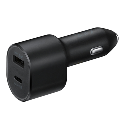 Super Fast Car Charger, Dual Port (45W USB-C & 15W USB-A) with USB-C to USB-C Cable in Retail Packaging - Black