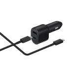 Super Fast Car Charger, Dual Port (45W USB-C & 15W USB-A) with USB-C to USB-C Cable in Retail Packaging - Black