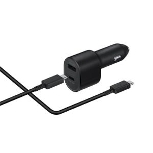 Super Fast Car Charger, Dual Port (45W USB-C & 15W USB-A) with USB-C to USB-C Cable in Retail Packaging - Black