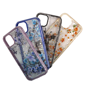 Transparent Case with Colored Flowers for Apple iPhone 14 Pro - Blue