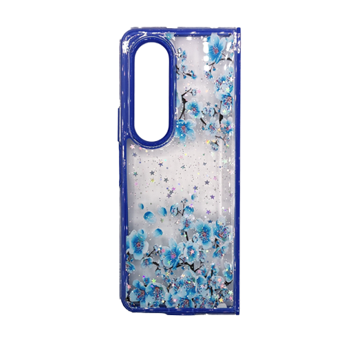 Transparent Case with Colored Flowers for Samsung Galaxy Z Fold 3 / 4 - Blue