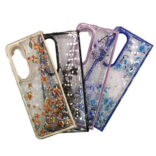 Transparent Case with Colored Flowers for Samsung Galaxy Z Fold 3 / 4 - Gold