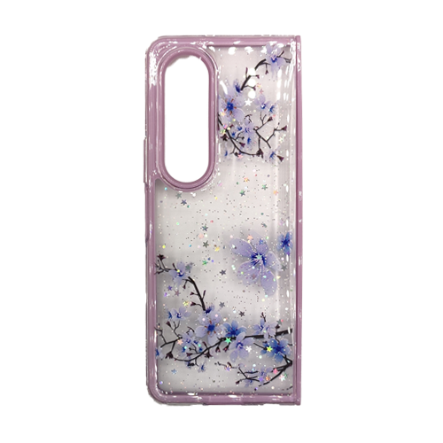 Transparent Case with Colored Flowers for Samsung Galaxy Z Fold 3 / 4 - Purple