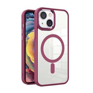 Transparent Shield with Magsafe Case for Apple iPhone 13 / 14 / 15 - Red Wine
