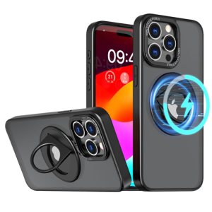 Trendy Armor Case with Ring Kickstand for Apple iPhone 14 Pro Max - Black