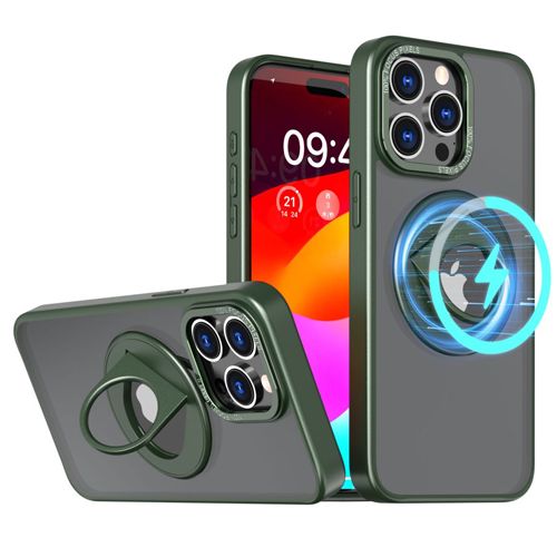 Trendy Armor Case with Ring Kickstand for Apple iPhone 14 Pro Max - Green